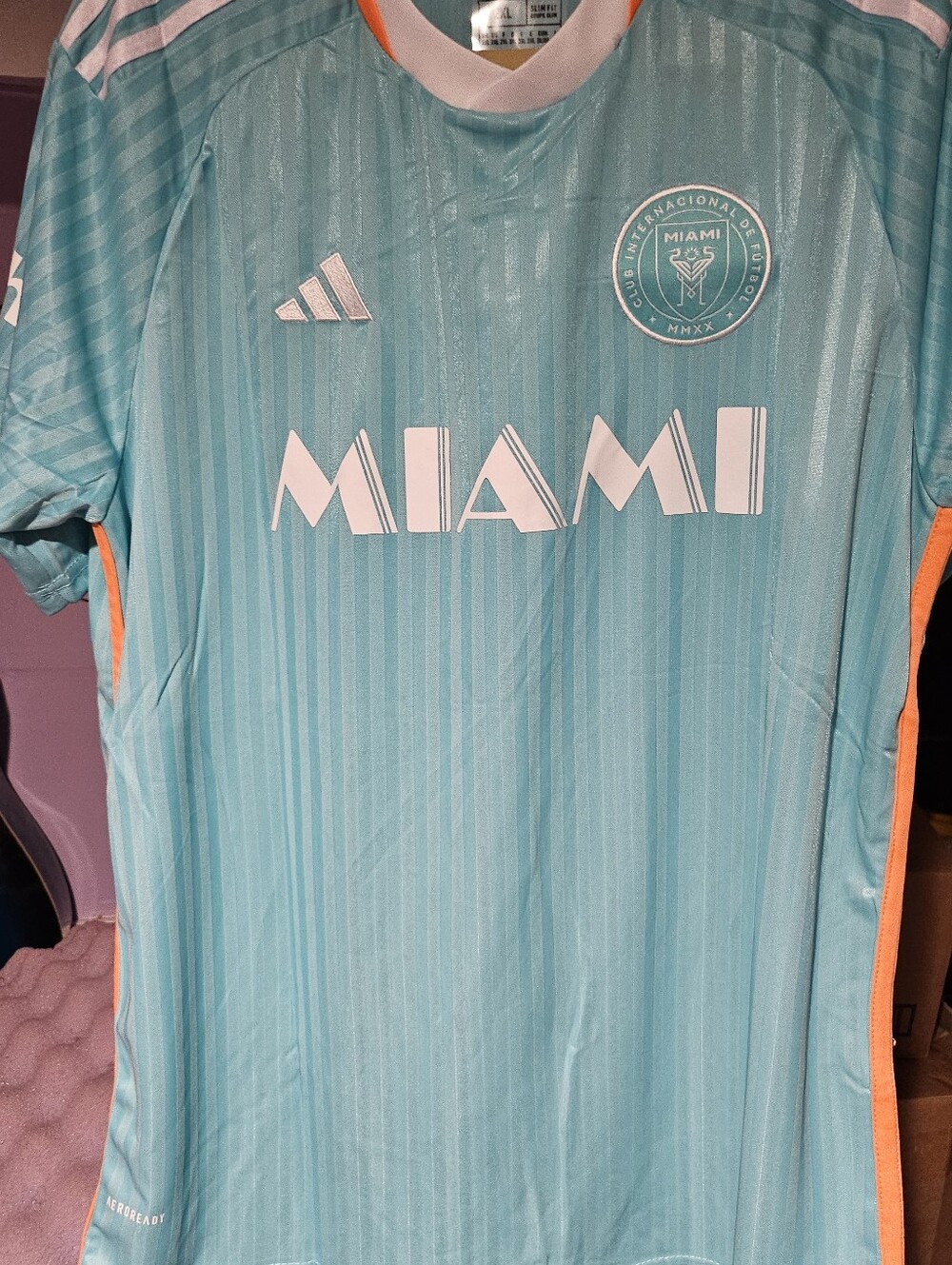 adidas Miami Men's Teal Soccer Jersey with White Logos